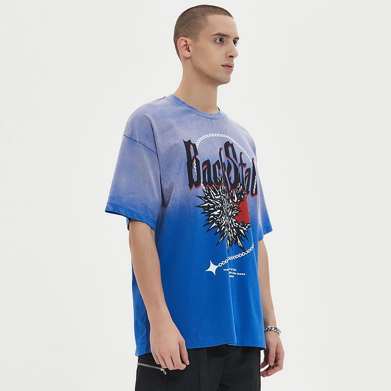 Streetwear Manufacturer Vintage Gradient Printed Washed Faded Men's T-Shirt