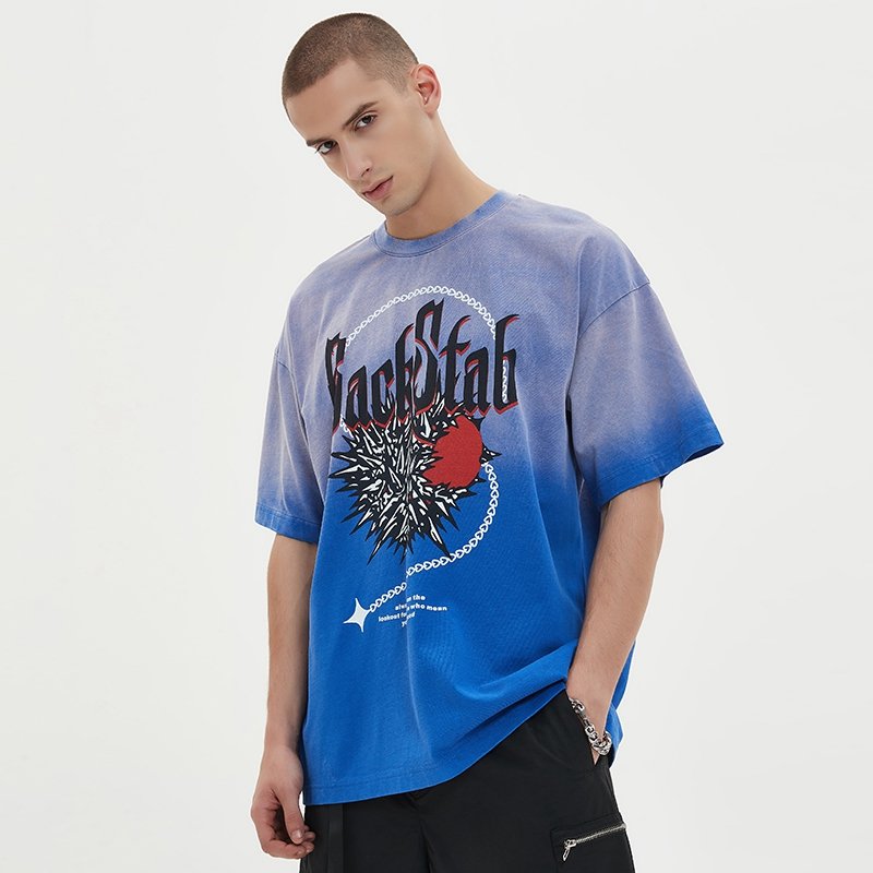 Streetwear Manufacturer Vintage Gradient Printed Washed Faded Men's T-Shirt