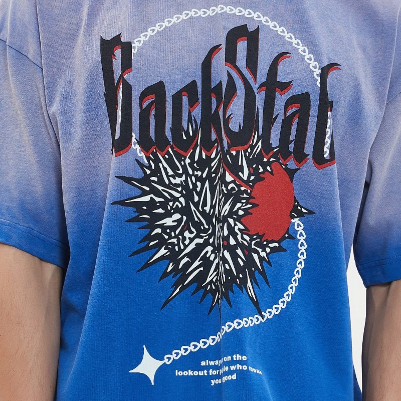 Streetwear Manufacturer Vintage Gradient Printed Washed Faded Men's T-Shirt