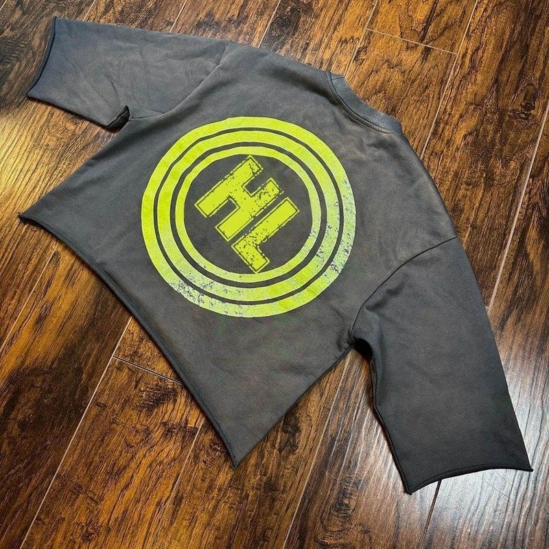 Custom Logo Men's Box Raw Hem Cut Tee TShirt Streetwear Oversized Drop Shoulder Boxy Fit Sun Faded Cropped T Shirt Men