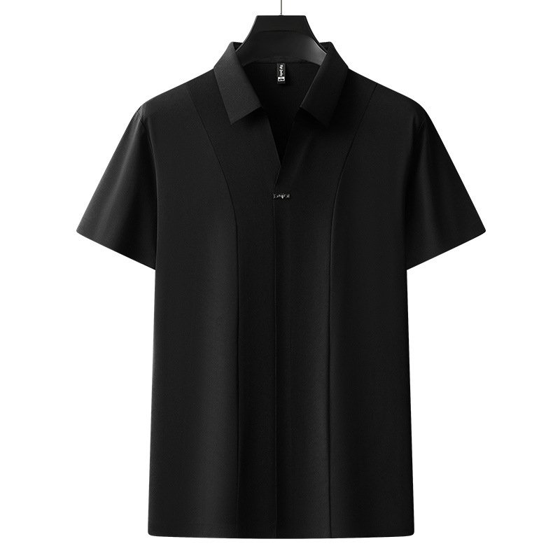 TONGYANG High End Classic Solid Color Patch Decoration Men's Short Sleeved POLO Shirt Summer Ice Silk Casual Business T-shirt