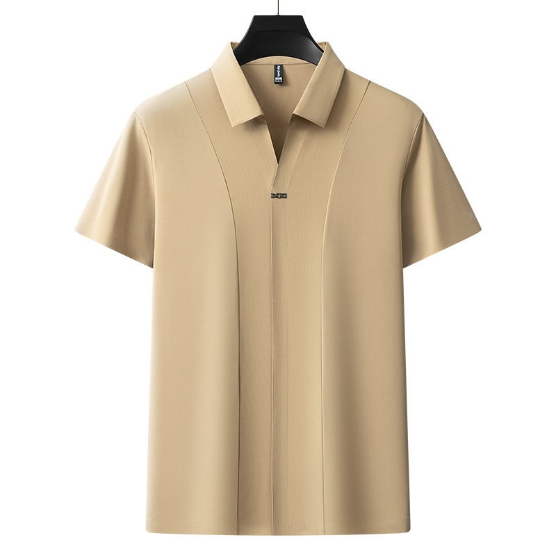 TONGYANG High End Classic Solid Color Patch Decoration Men's Short Sleeved POLO Shirt Summer Ice Silk Casual Business T-shirt