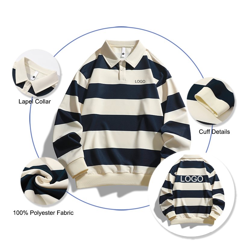 Custom Embroidery Logo Unisex Spring Long Sleeve Lapel Collar Polo Shirts Breathable Poly Cotton Polo T-shirt Men