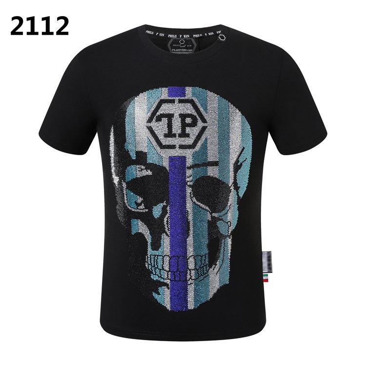 PLEIN T-shirt Men's Tops Slim Fit Cotton Breathable Comfortable High Quality Ironing Diamond Lion Head Printing
