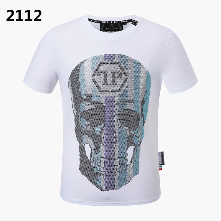 PLEIN T-shirt Men's Tops Slim Fit Cotton Breathable Comfortable High Quality Ironing Diamond Lion Head Printing