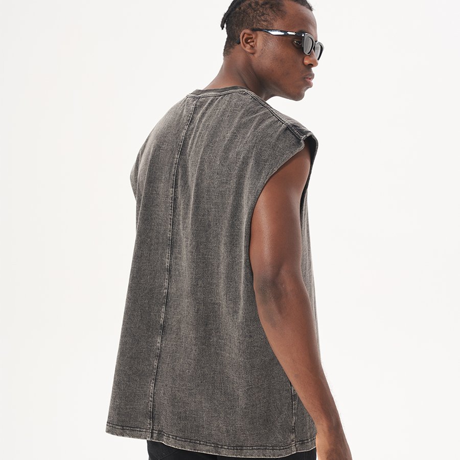 Oversized Cropped Workout Blank Sleeveless Shirts Streetwear Gym Tank Top Men Custom Acid Wash Men's T-shirt