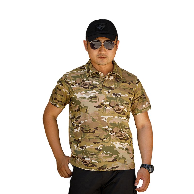 Men's Tactical Combat Shirt Breathable Pique Fabric Short Sleeve Polo Shirt Hiking Hunting Training Polo Shirt