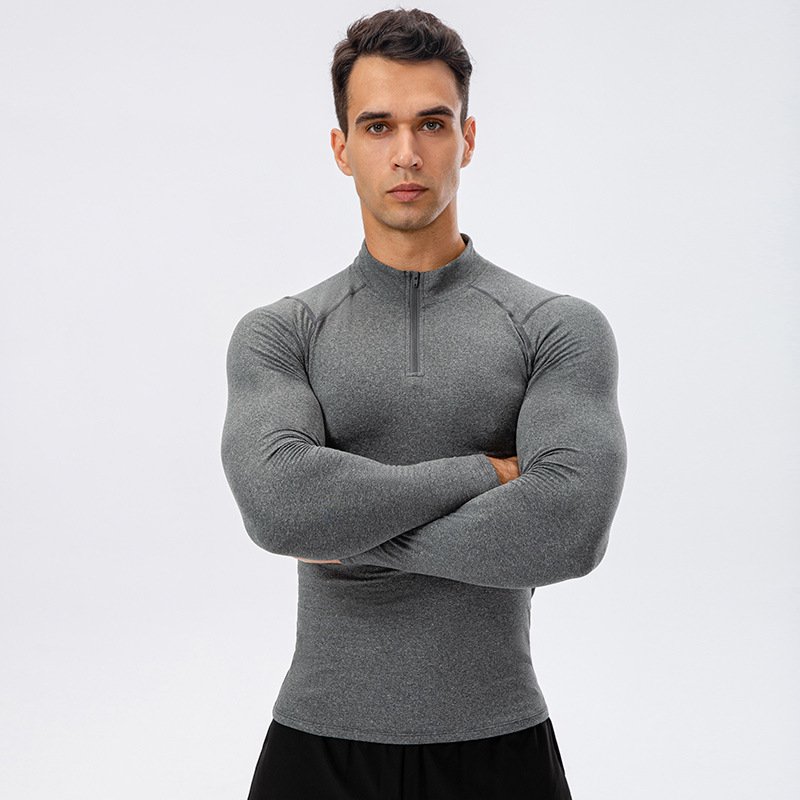 Xsunwing Manufacture Athletic Wear Bodybuilding Muscle Fit Sports wear Men Gym Sports quick dry 1/4 Zip Top Long sleeve T Shirt