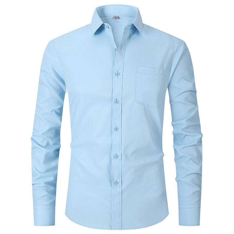 Wholesale Custom Logo Cool comfortable Cotton fabric solid color Single pocket long Sleeve Business casual formal shirts for men