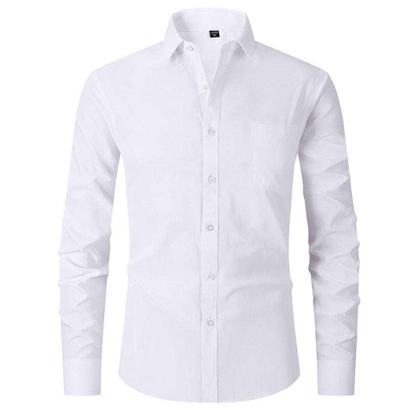 Wholesale Custom Logo Cool comfortable Cotton fabric solid color Single pocket long Sleeve Business casual formal shirts for men