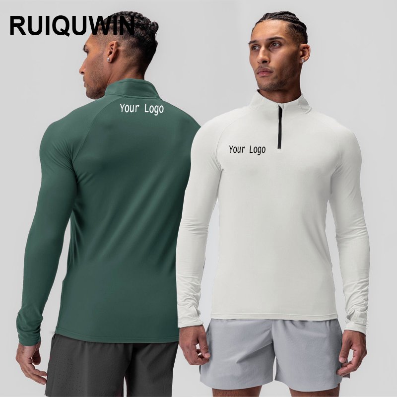 RUIQUWIN OEM Men T-Shirt Active Sports Tops Casual Outdoor Sweatshirt Muscle Long Sleeve Zip Slim Fit Sports Shirts