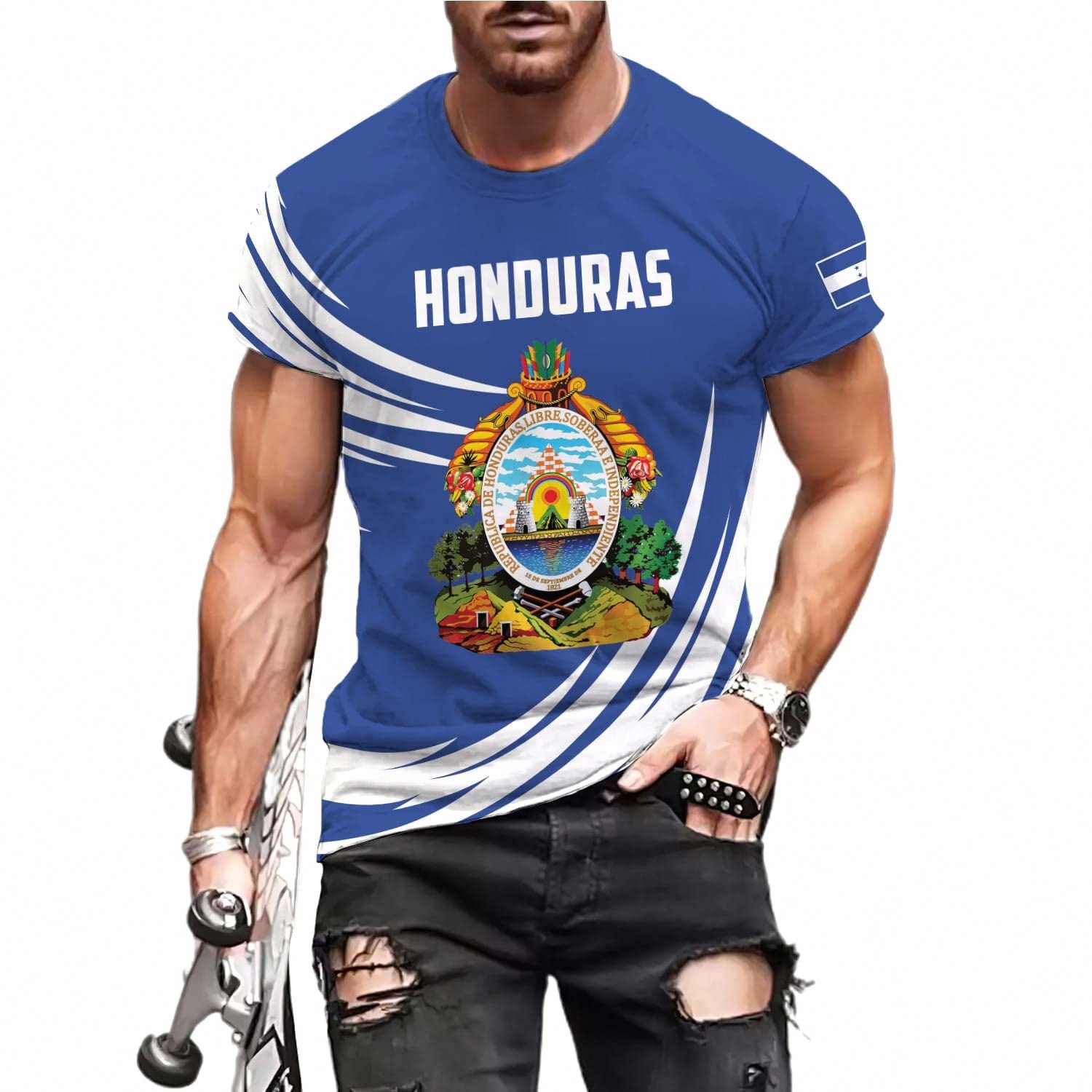 Manufacturer Customized Honduras Flag Men's T-shirts High Quality Plus Size Sweat Wicking Custom T Shirt Vintage Gym Tees Bulk