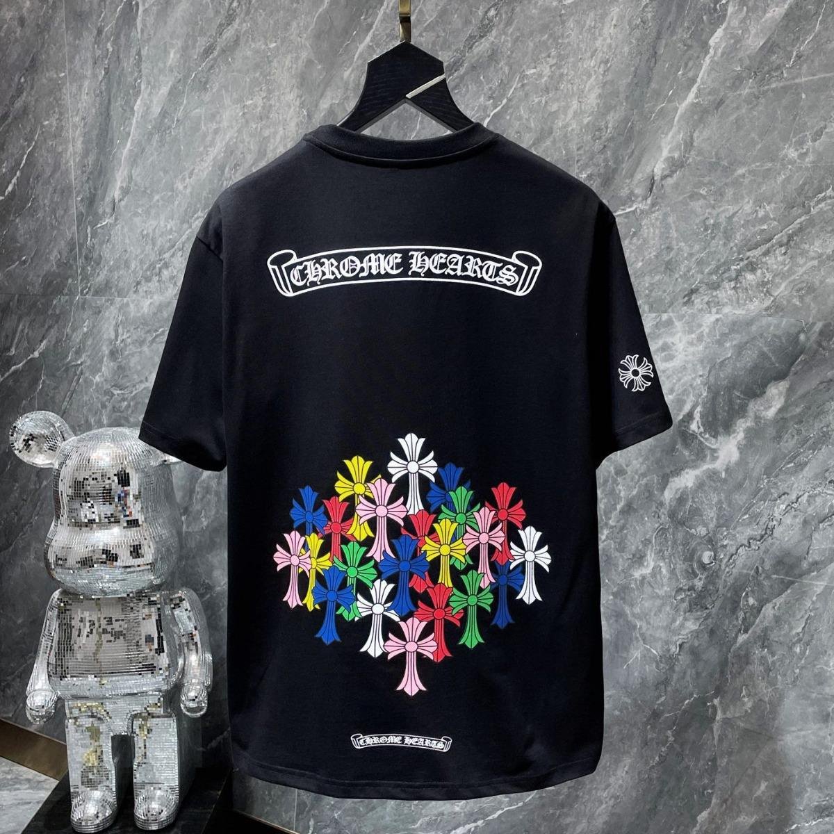Wholesale Luxury hearts chrome classic large horseshoe cross flower Sanskrit short-sleeved T-shirt men and women Dropshipping
