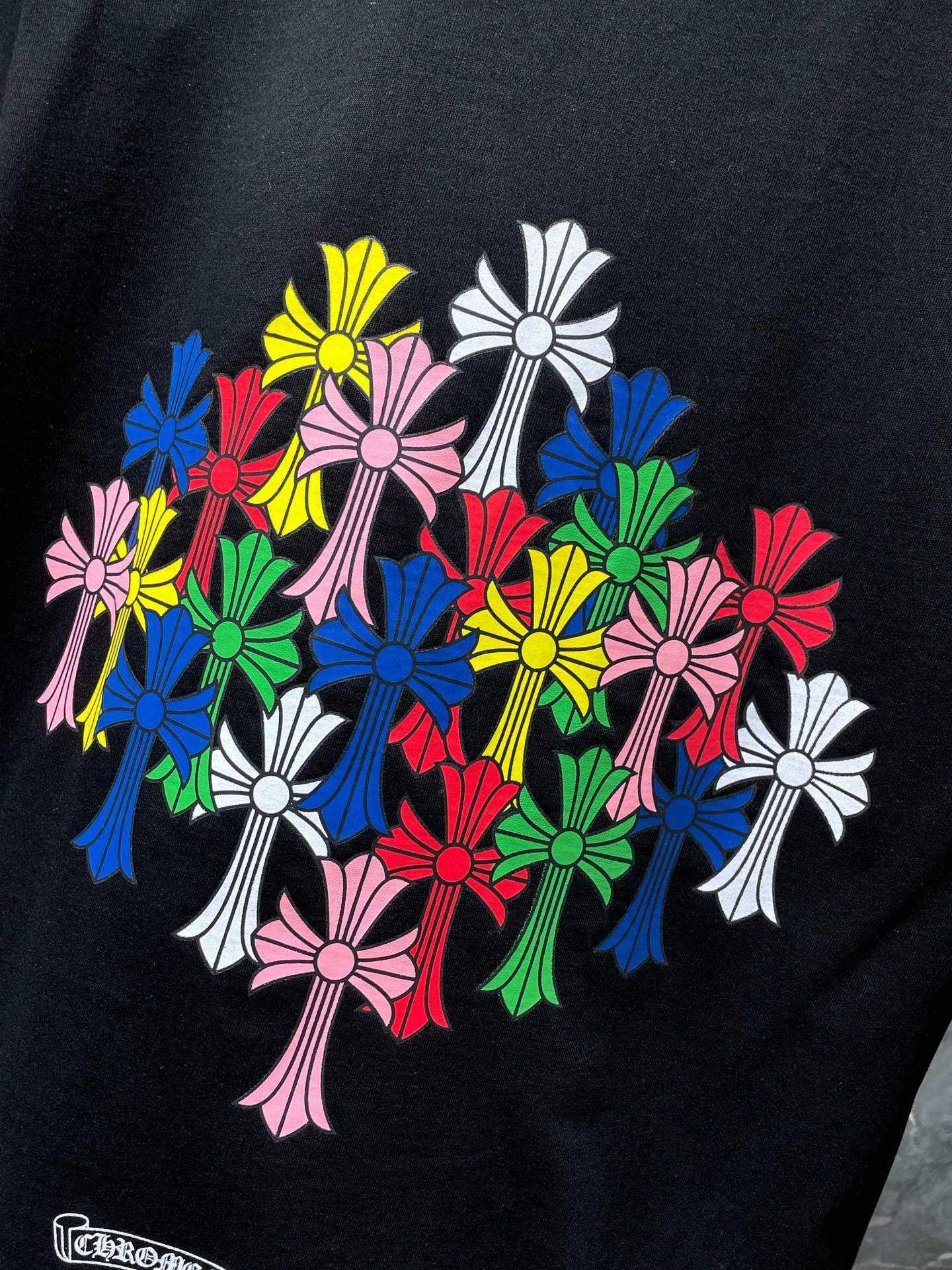 Wholesale Luxury hearts chrome classic large horseshoe cross flower Sanskrit short-sleeved T-shirt men and women Dropshipping
