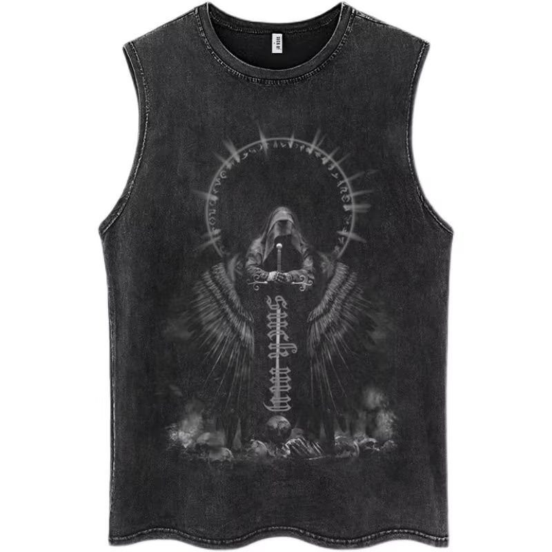 Custom 100% Cotton Sleeveless T Shirts Vintage Fitness Tank Tops Vest Men's Loose Fit Men Tank Top