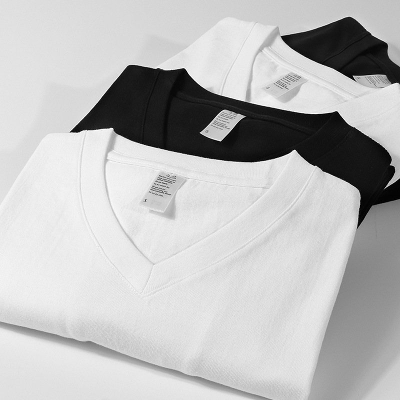 250g 100%cotton Heavy Weight Cotton V-Neck Short Sleeve Basic Underlay Shirt T-shirt Men's Women's Solid Sweetheart Neck T-shirt