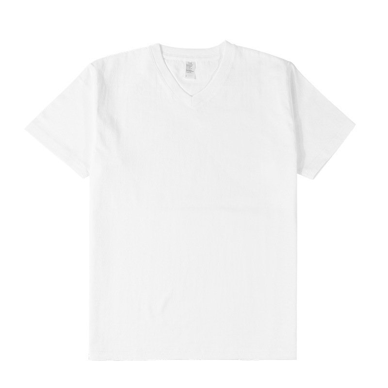 250g 100%cotton Heavy Weight Cotton V-Neck Short Sleeve Basic Underlay Shirt T-shirt Men's Women's Solid Sweetheart Neck T-shirt