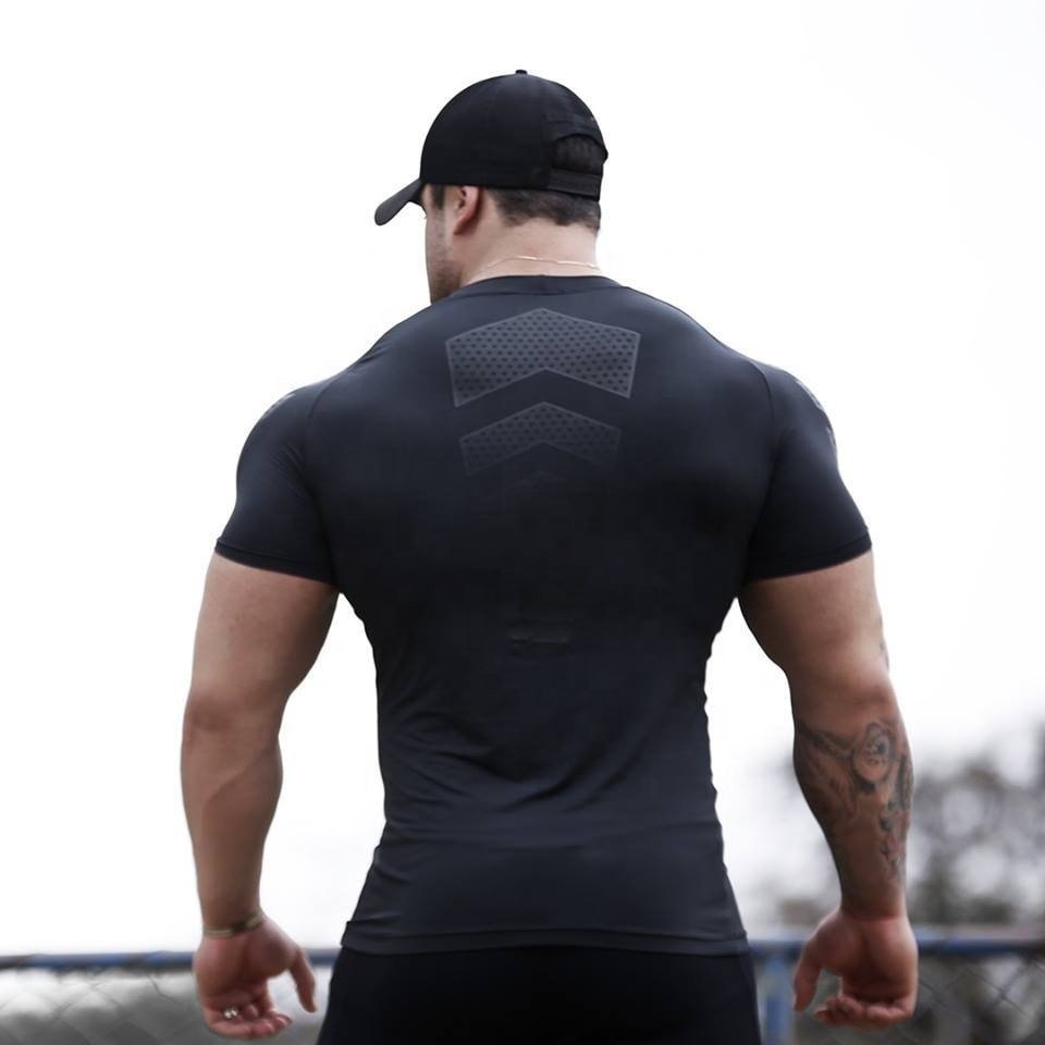 Men Breathable Quick Dry Large Type Muscle Compression T Shirt Custom Gym Fitness Running Printed Plus Size Men's T Shirts
