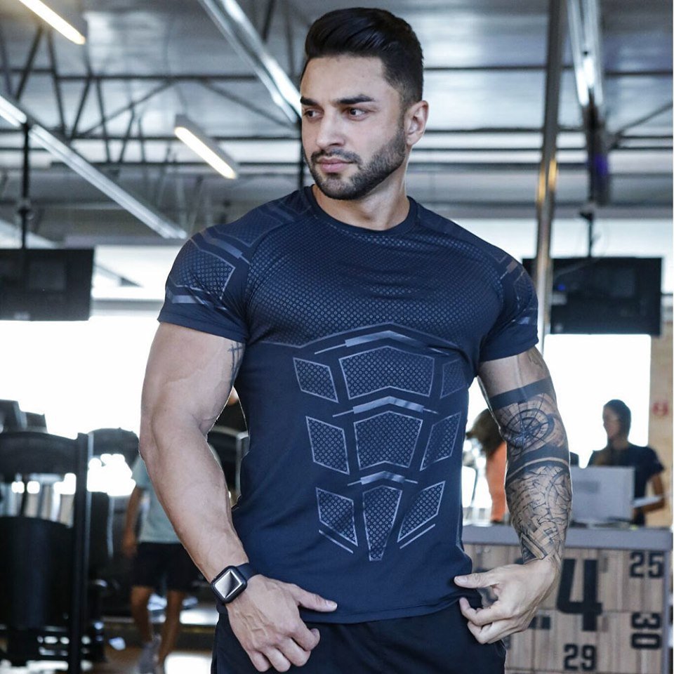 Men Breathable Quick Dry Large Type Muscle Compression T Shirt Custom Gym Fitness Running Printed Plus Size Men's T Shirts