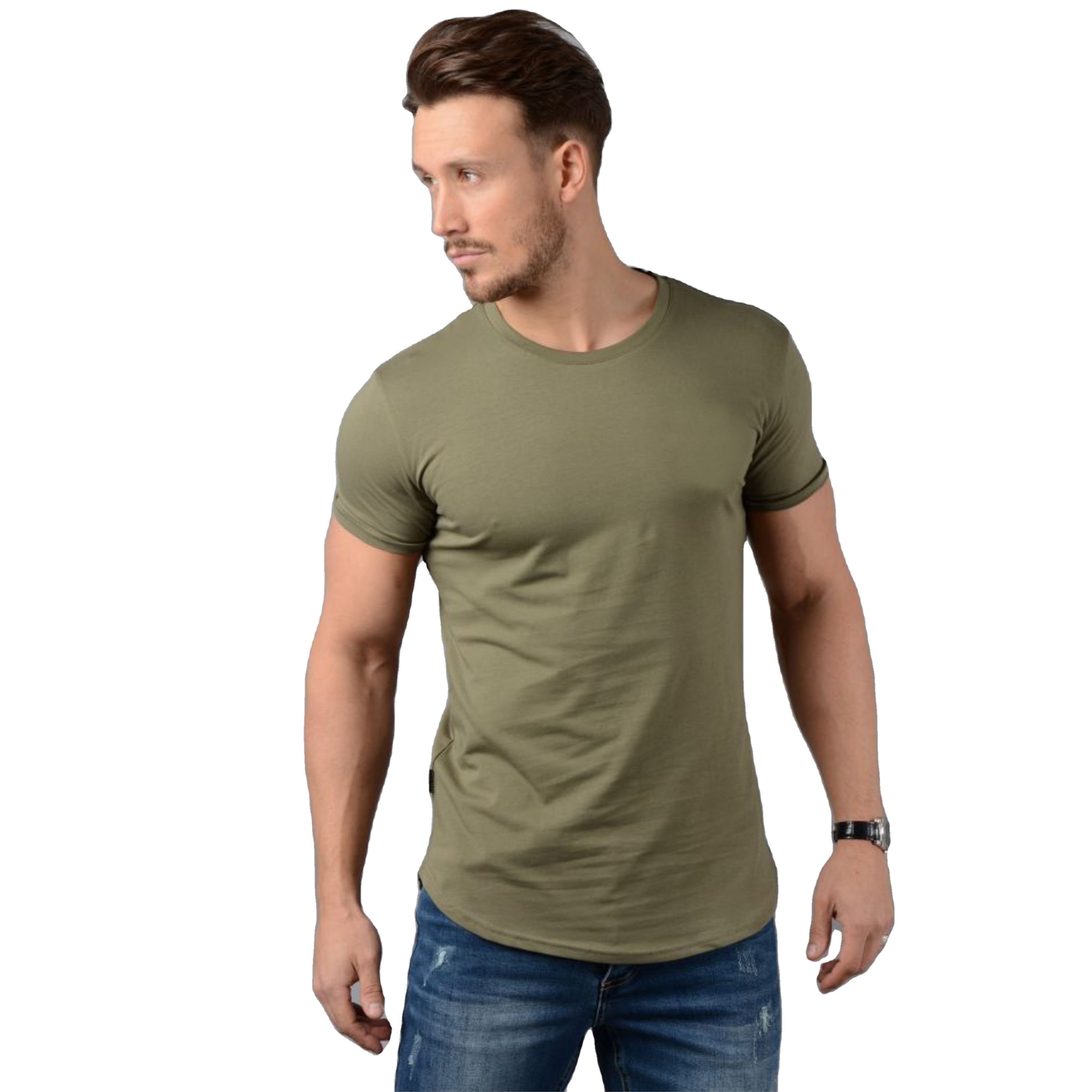 2022 New Men's Slim Fit Longline Tee - 95% Cotton 5% Elastane, Curved Hem, Muscle Gym T-Shirt