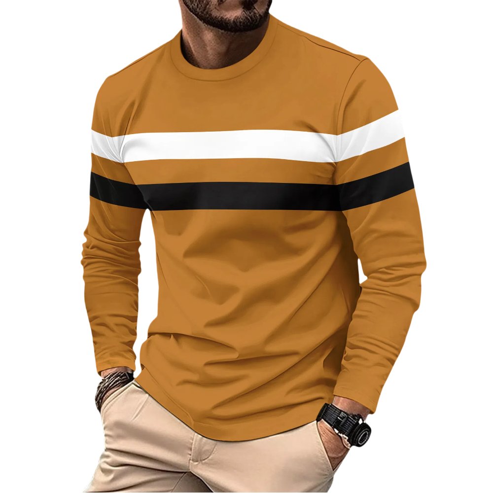 Wholesale Casual Simple Striped Style Multi-Color O Neck Long Sleeve Men's T-Shirt Tops