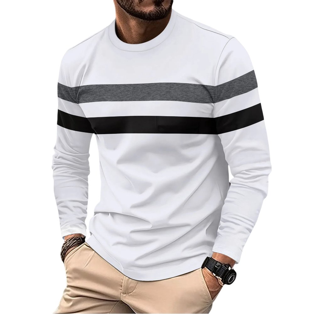 Wholesale Casual Simple Striped Style Multi-Color O Neck Long Sleeve Men's T-Shirt Tops