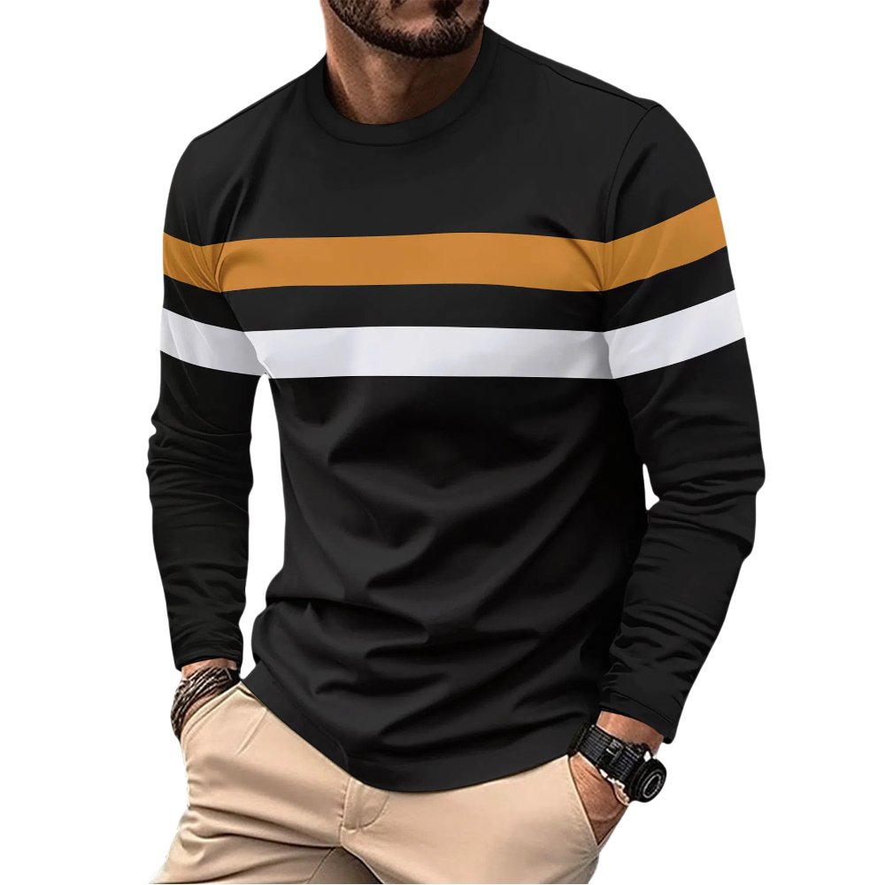 Wholesale Casual Simple Striped Style Multi-Color O Neck Long Sleeve Men's T-Shirt Tops