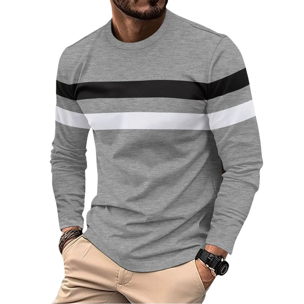 Wholesale Casual Simple Striped Style Multi-Color O Neck Long Sleeve Men's T-Shirt Tops