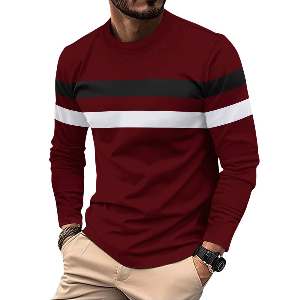 Wholesale Casual Simple Striped Style Multi-Color O Neck Long Sleeve Men's T-Shirt Tops