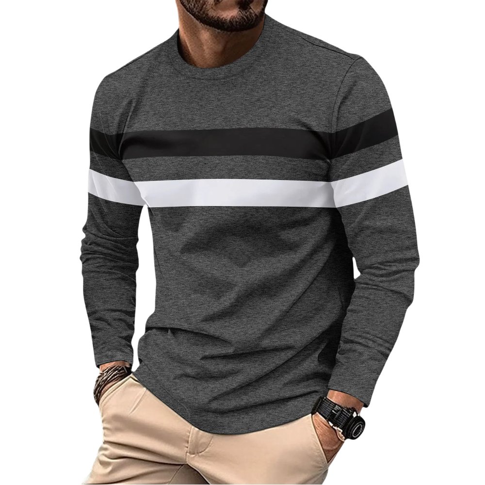 Wholesale Casual Simple Striped Style Multi-Color O Neck Long Sleeve Men's T-Shirt Tops