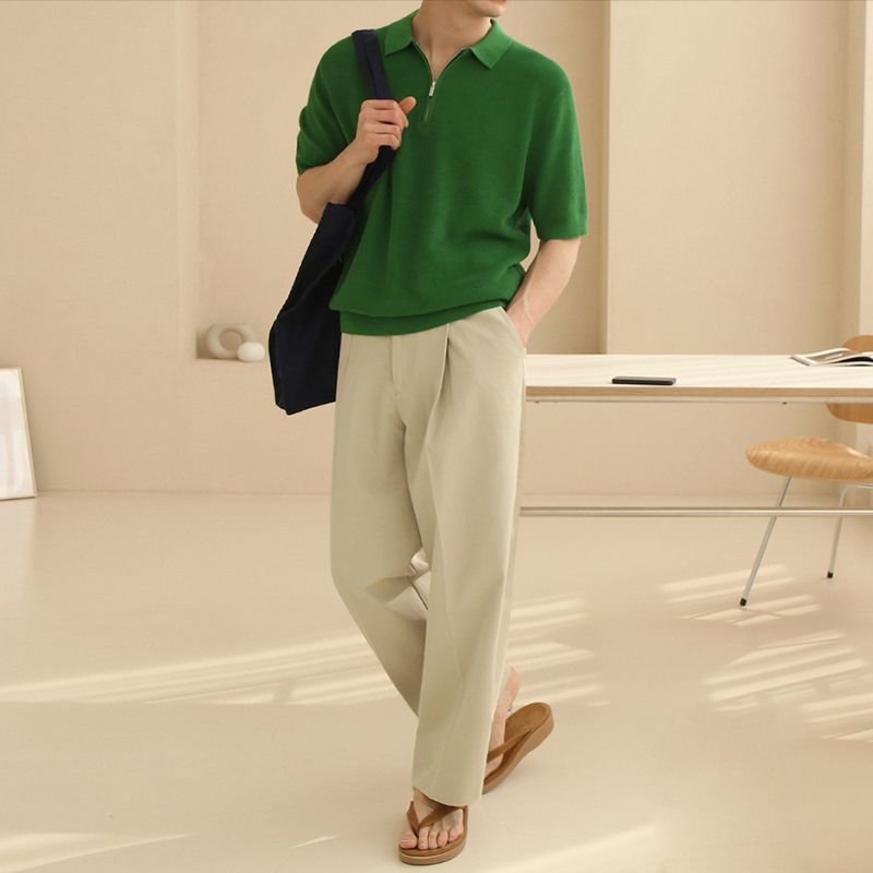 Men's half-zipper short-sleeved Polo shirt summer Korean version of loose fashion lapel solid color half-sleeved T-shirt