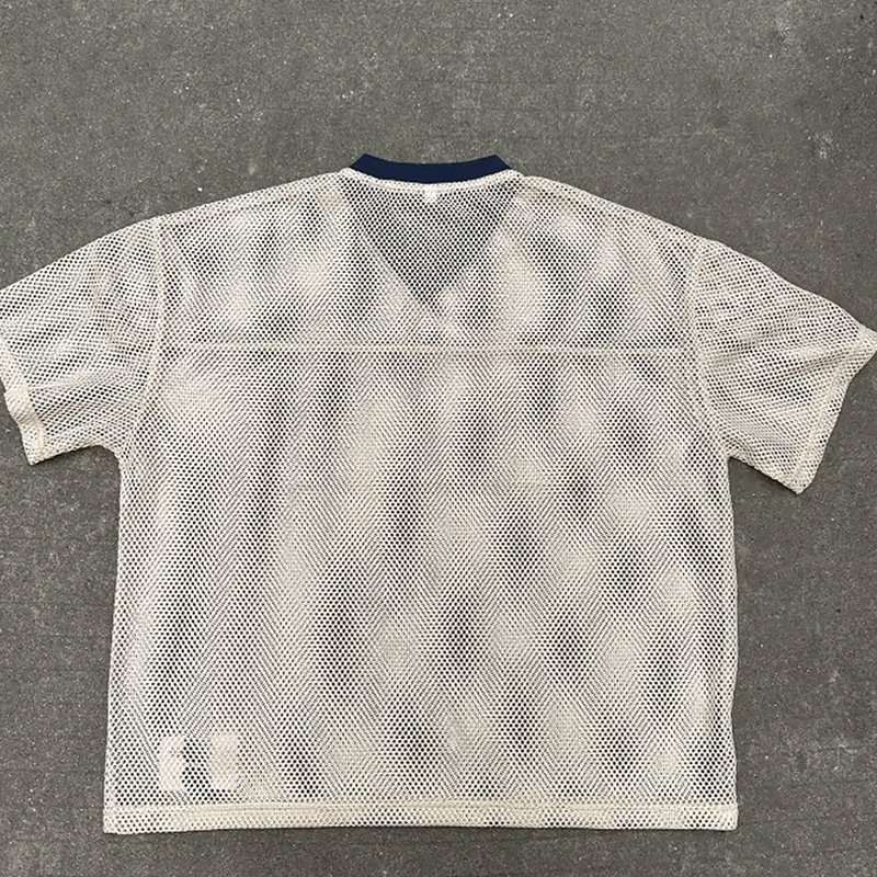 Custom High Quality Mesh Sport Jersey Tshirt Manufacturer Oversized Baseball Print V-Neck Retro Cropped Boxy Men'S T-Shirt