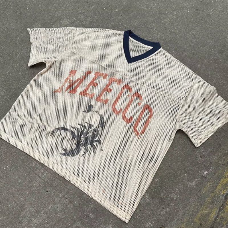 Custom High Quality Mesh Sport Jersey Tshirt Manufacturer Oversized Baseball Print V-Neck Retro Cropped Boxy Men'S T-Shirt