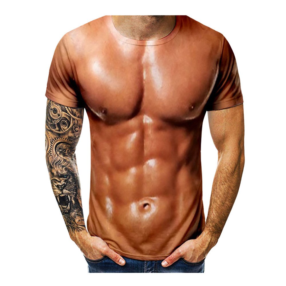 3D Printing Casual Round Neck Short Sleeve Men's Fashion Funny Muscular Men T-Shirt Oversized Quick Dry Clothing