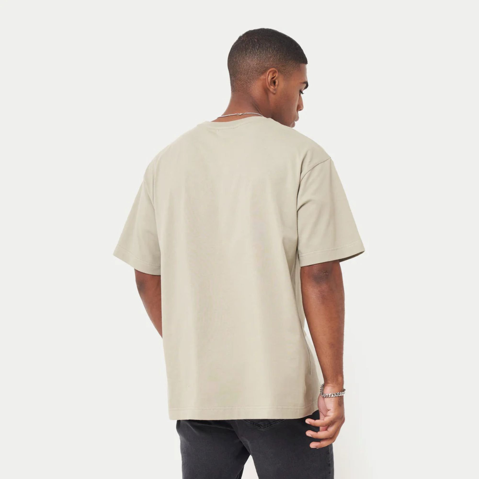 "Men's Classic Oversized T-Shirt - 100% Cotton Jersey, Medium Weight, Ribbed Neck, Short Sleeves, Grey Green"