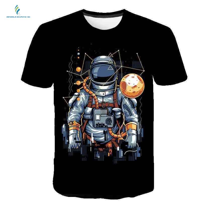 Stylish 100% High Quality Export Oriented 3D Digital Printed O-Neck Short Sleeve Men's T Shirt From Bangladesh