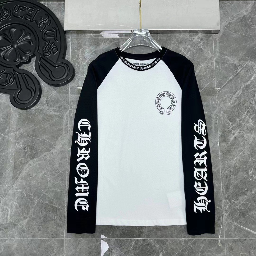 King Mcgreen Star Chrome Heart Printed color matching shoulder letter-printed long-sleeved T-shirt for men and women