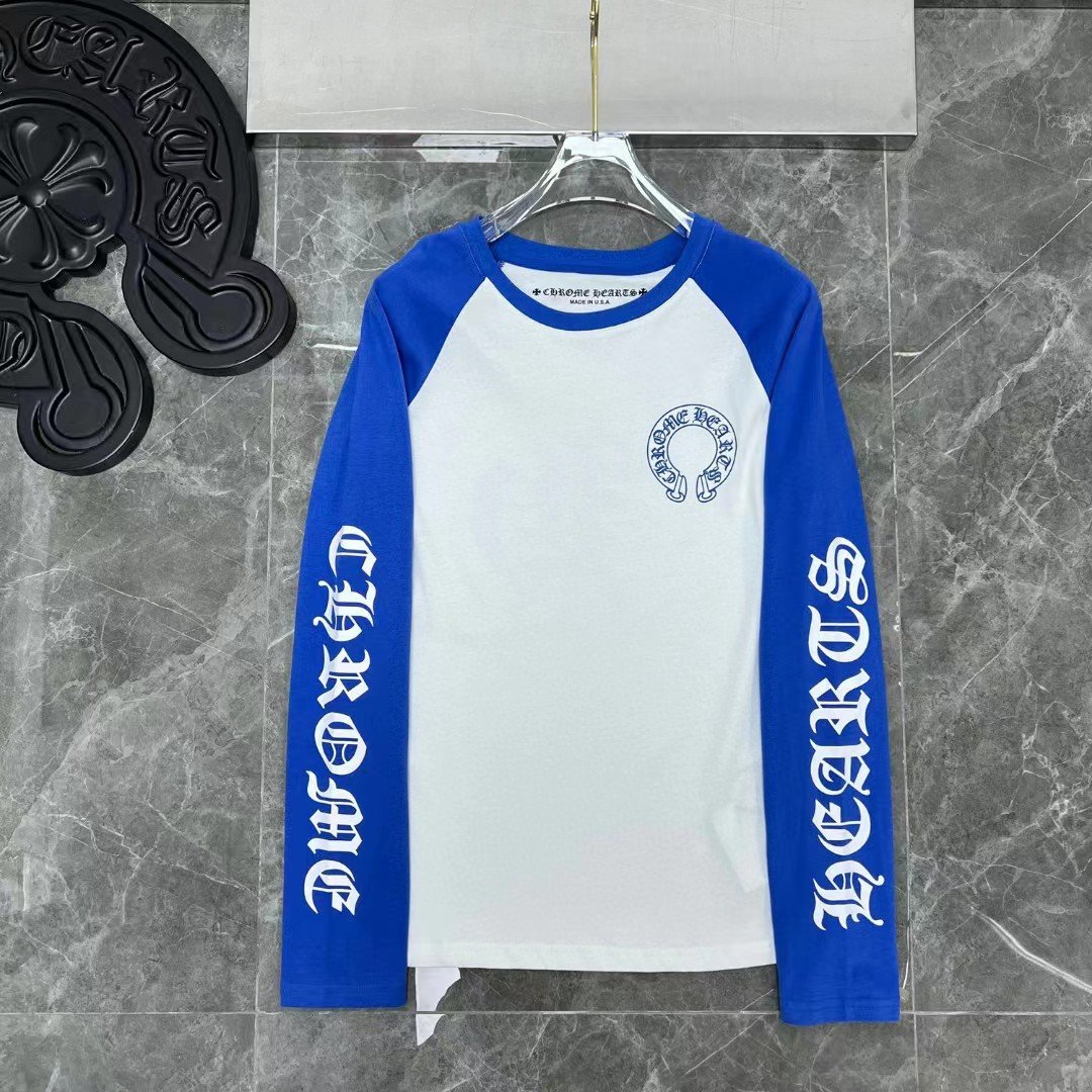 King Mcgreen Star Chrome Heart Printed color matching shoulder letter-printed long-sleeved T-shirt for men and women