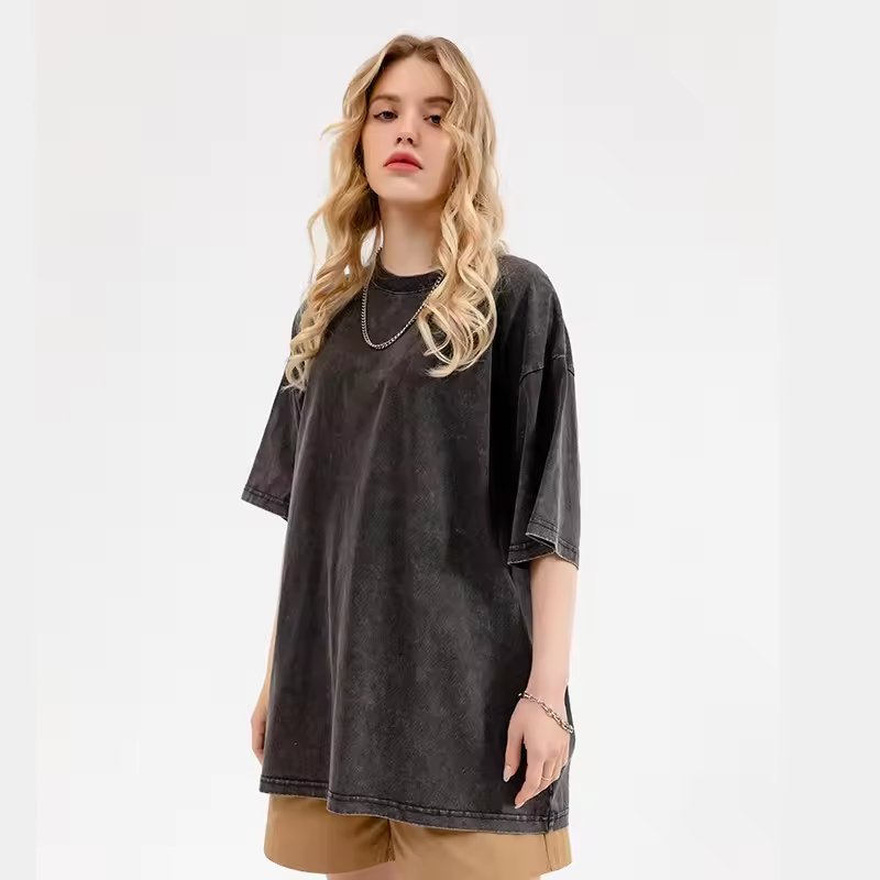 High Quality 260gsm Heavy Cotton Custom Men's T-shirt Oversized Vintage Acid Wash Printing Embroidery Blank T-shirt For Men