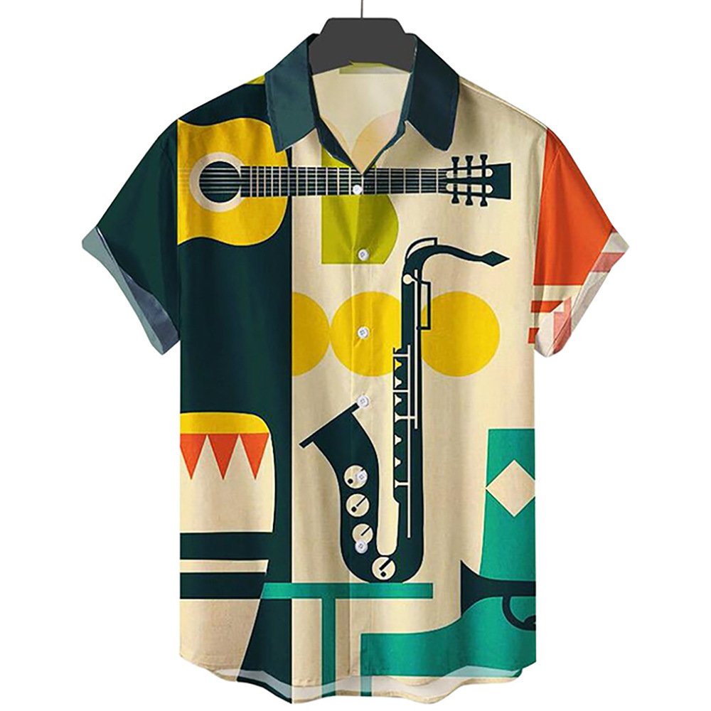 New Trendy Men's Vintage Short Sleeve 3D Printed Casual Summer Beach Vacation Hawaiian Shirt 2024