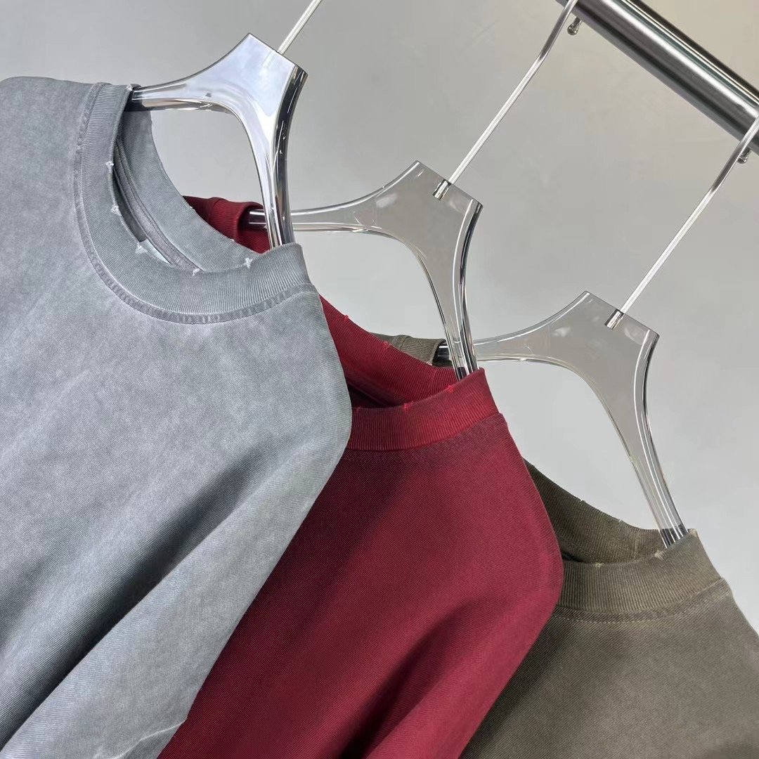 High Quality Custom Vintage Washed Unisex Tshirt Heavyweight Cotton Distressed Men Double Layer Long Sleeve T-shirts T-120