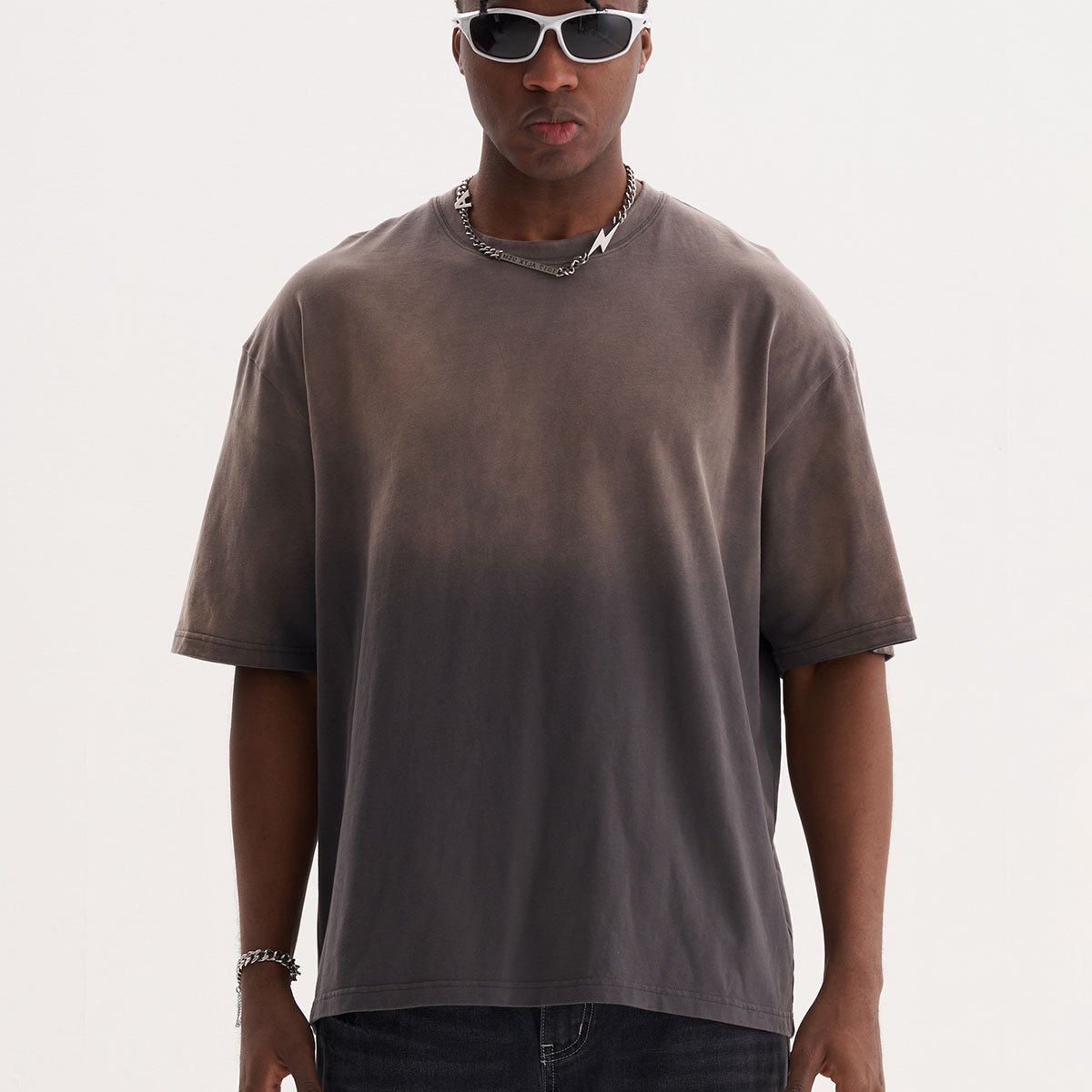 high quality sunfade 100% cotton wash oversized boxy tshirt custom potassium faded vintage men's t-shirts for men