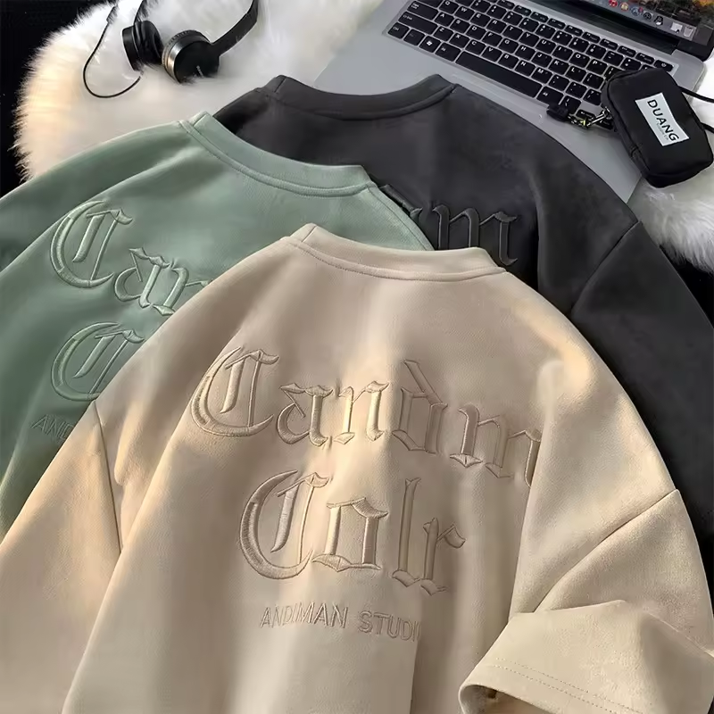 C413 Men's Blank Heavyweight T-shirt Black 220GSM High Quality Boxy Custom Graphic Oversized Tshirt Suede Shirts