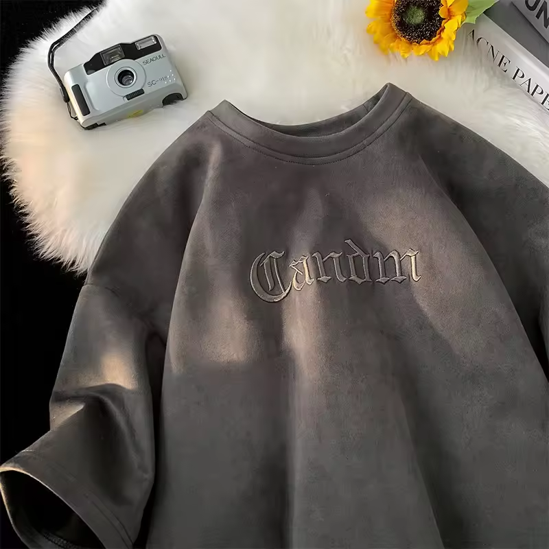 C413 Men's Blank Heavyweight T-shirt Black 220GSM High Quality Boxy Custom Graphic Oversized Tshirt Suede Shirts