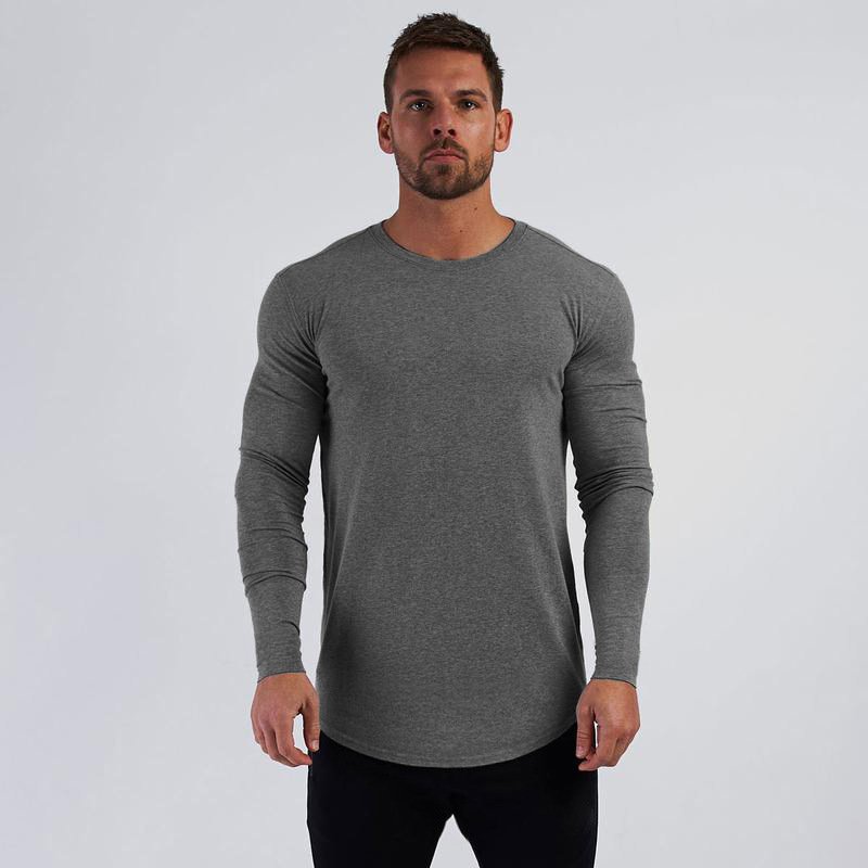 Wholesale Custom Men's Gym Fitness Apparel Workout Hemp Cotton Crop Top Long Sleeve T-shirt