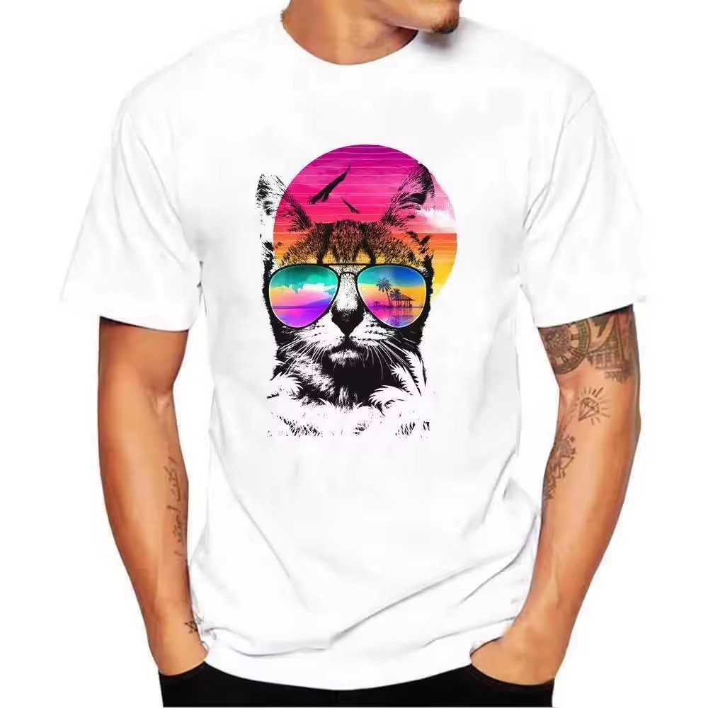 2024 Men's clothing spring and summer thin print short sleeved T-shirt trend round neck half sleeved couple top youth T-shirt