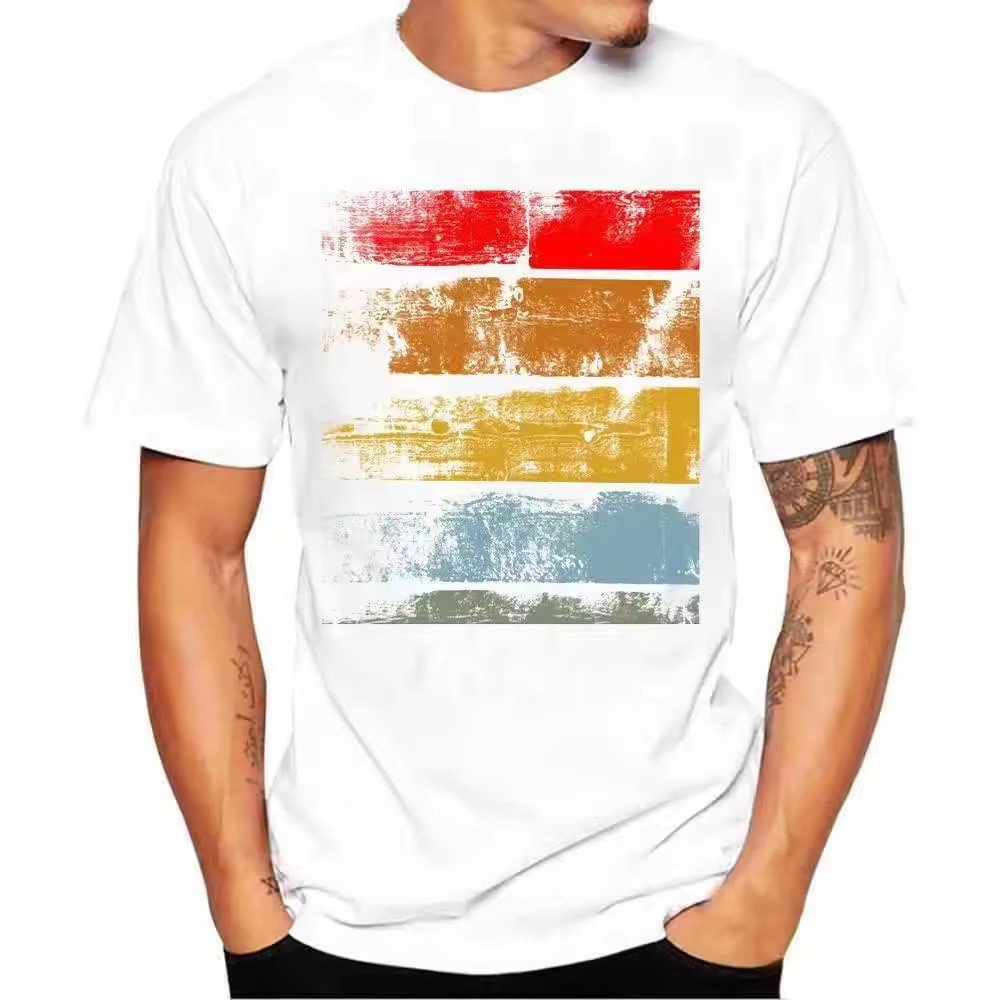 2024 Men's clothing spring and summer thin print short sleeved T-shirt trend round neck half sleeved couple top youth T-shirt