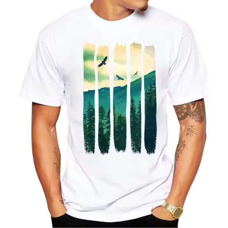2024 Men's clothing spring and summer thin print short sleeved T-shirt trend round neck half sleeved couple top youth T-shirt