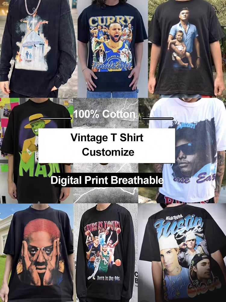 Custom Graphic T Shirts Puff Print White Tshirts Wholesale Summer Tops Loose Fit Plain Vintage Basic Tee Cotton Men's T-Shirts