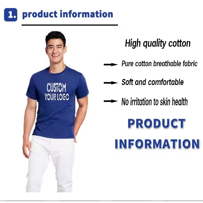 Wholesale 100% Cotton Men's T-Shirts 250g Blank White and Black Printed T-Shirt Custom Logo Printing